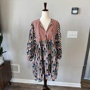 Etsy Floral Block Print Cotton Gauze Mini Dress with Exaggerated Bubble Sleeves